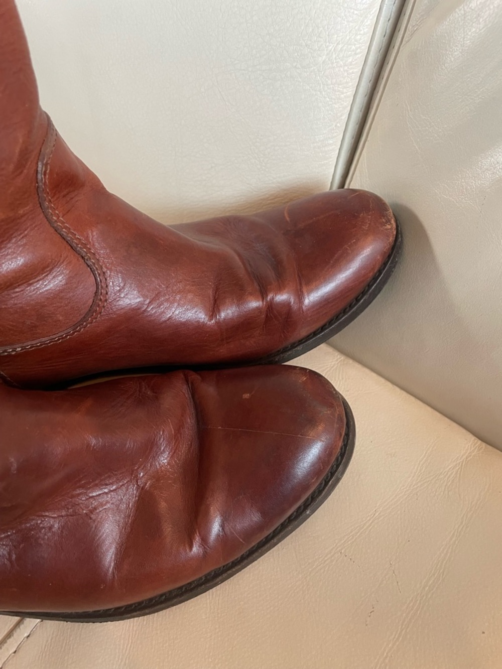 Frye Leather Knee-High Riding Boots in Chestnut Brown - Women size 7.5B - Picture 12 of 16